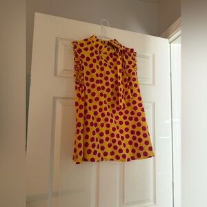 NWT Yellow and Pink Polka Dot Sleeveless Blouse Small